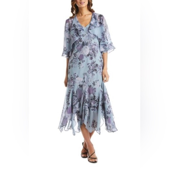 R&M Richards blue purple 2 piece long formal dress with jacket. Size 14. NWT. - Picture 9 of 16